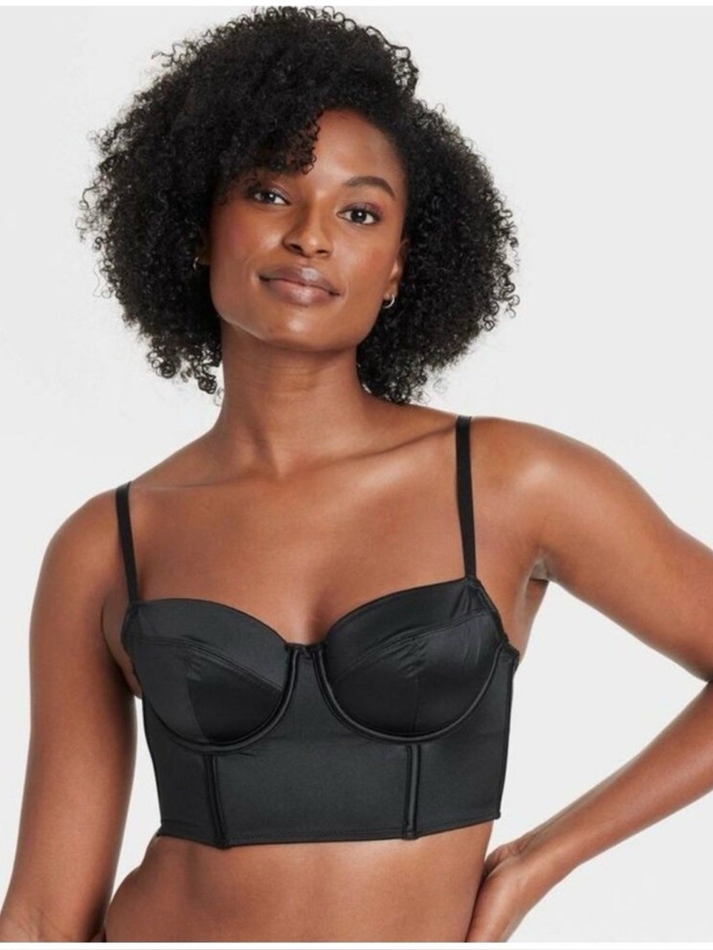 Auden Black Satin Longline Bralette